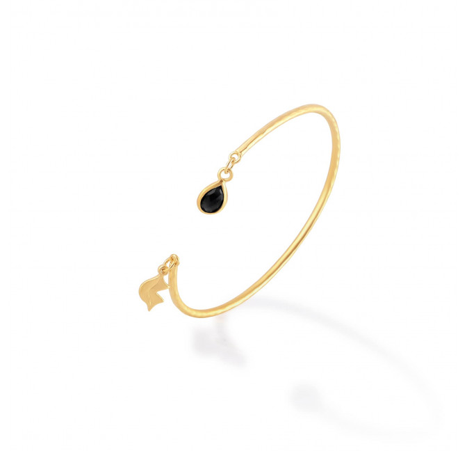 Gold-plated bracelet AVA with black Onyx, side view | Gloria Balensi