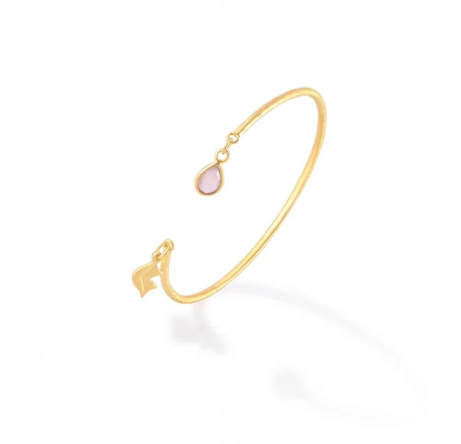 Bracelet Jonc plaqué or AVA avec quartz rose |Gloria Balensi