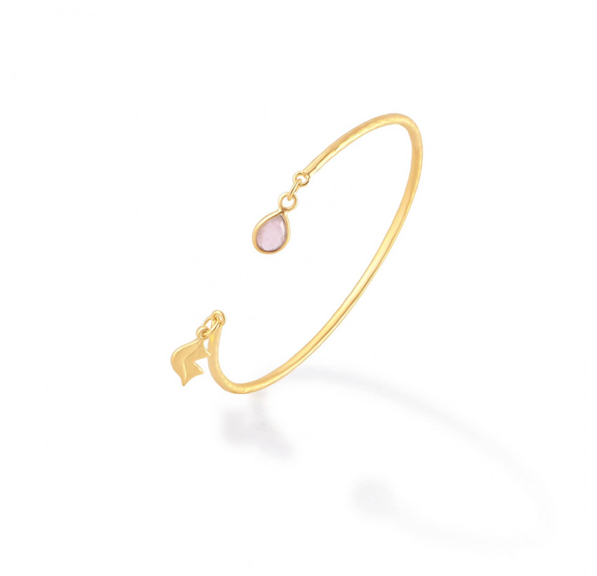 Bracelet Jonc plaqué or AVA avec quartz rose, vue profil | Gloria Balensi