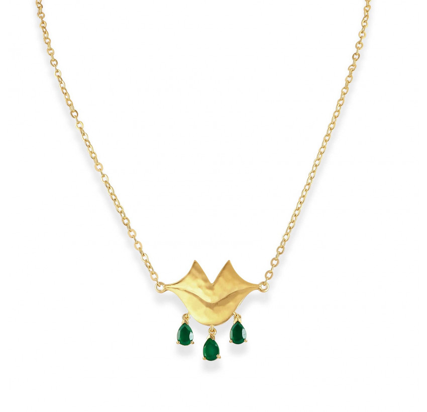 VENUS chain necklace with green Onyx, front view | Gloria Balensi