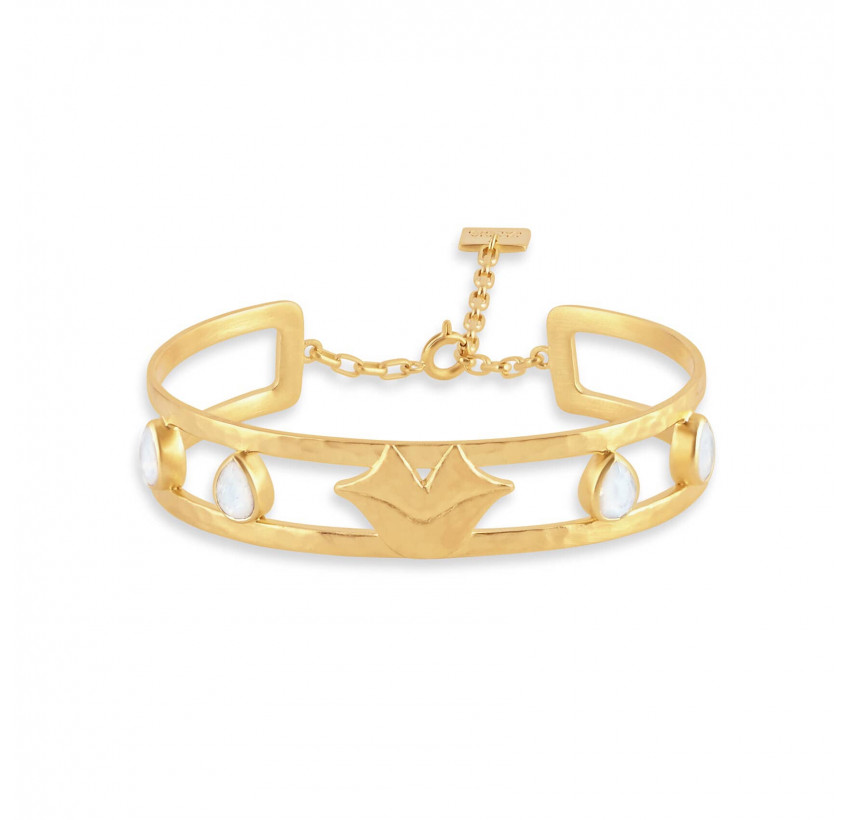 Gold-plated bracelet OLYMPE with moonstone, front view | Gloria Balensi
