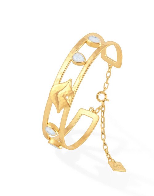Bracelet jonc plaqué or OLYMPE avec pierre de lune |Gloria Balensi